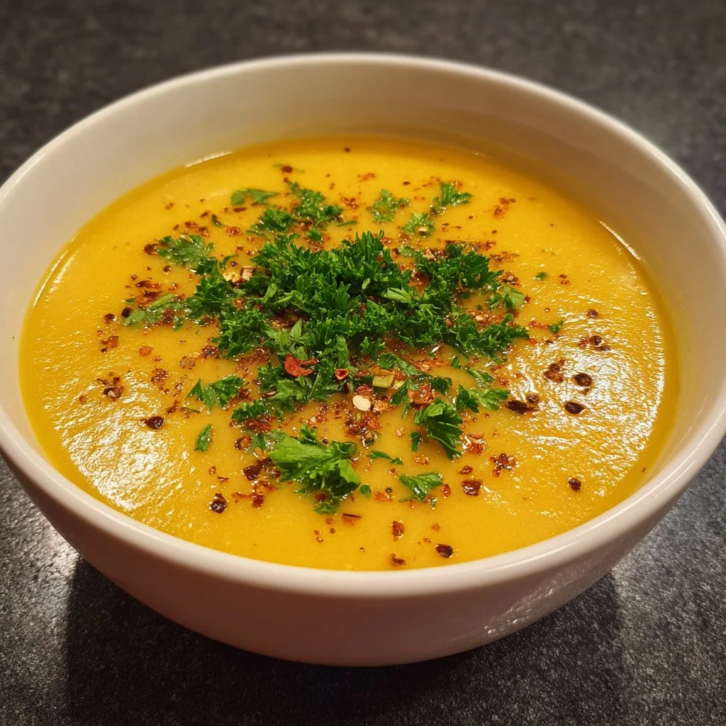Bowl of golden detox soup enriched with anti-inflammatory ingredients.
