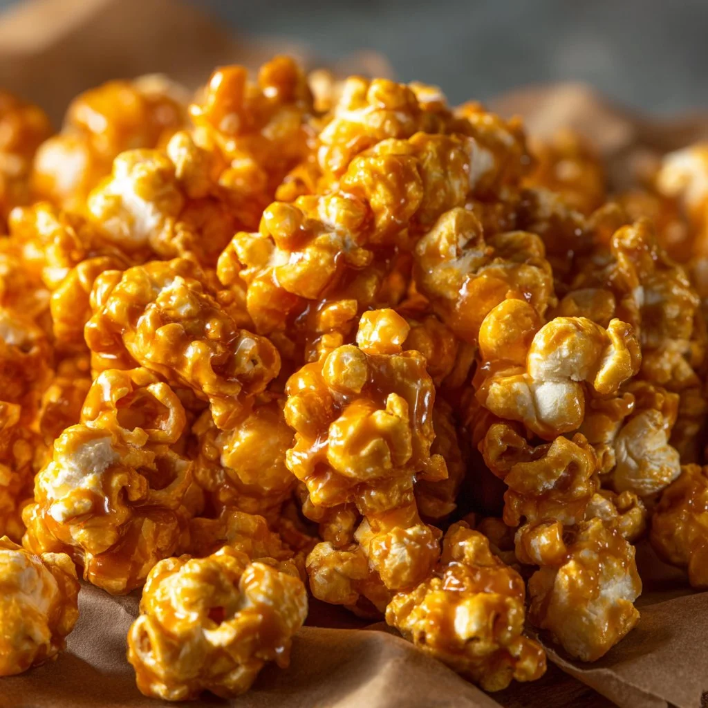 Delicious homemade caramel corn snack in a bowl