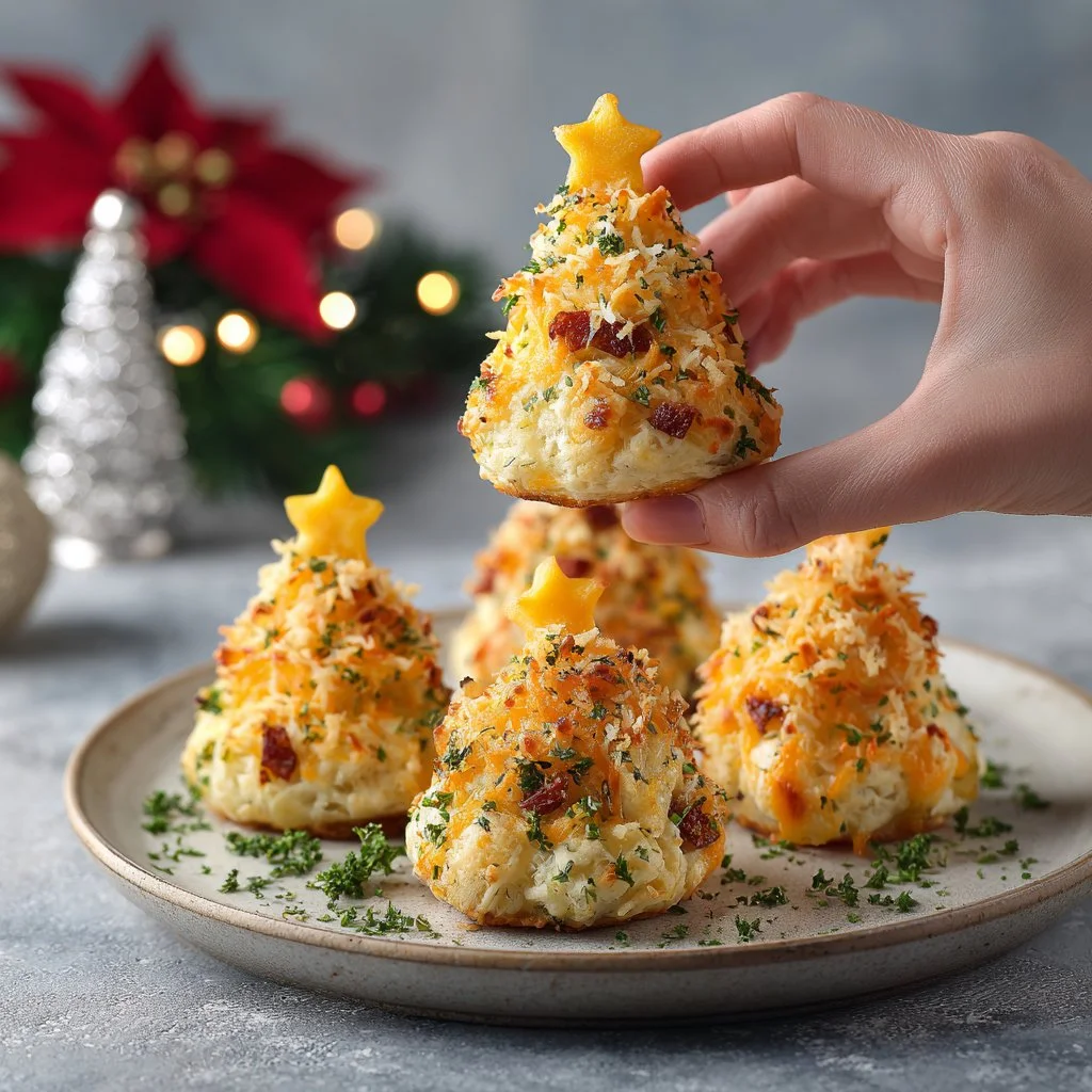 Cheddar and Ham Stuffed Christmas Trees ready to serve for the holiday season