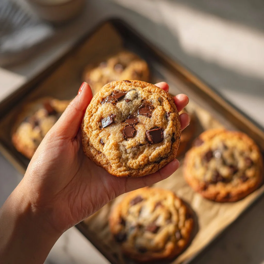 Chewy small batch chocolate chip cookies on a cooling rack
