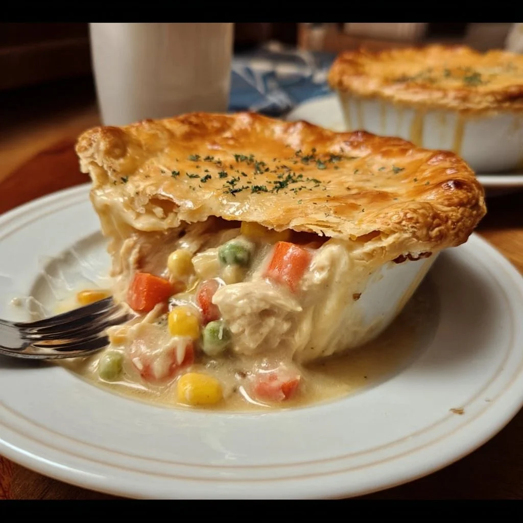 Delicious homemade chicken pot pie with golden crust and savory filling