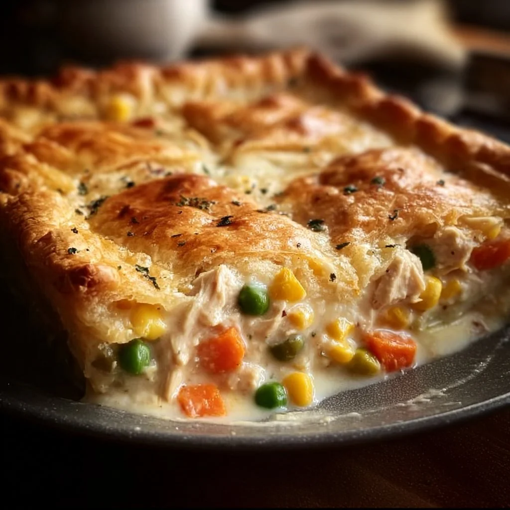 Delicious homemade Chicken Pot Pie Bake with golden crust and fresh ingredients