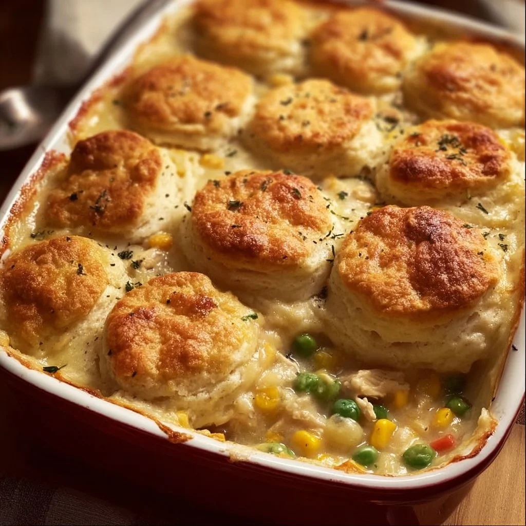 Delicious Chicken Pot Pie Casserole served in a baking dish