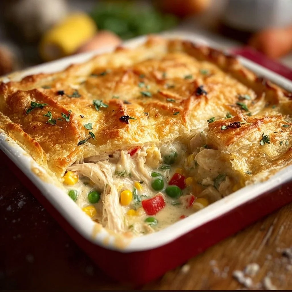 Delicious Chicken Pot Pie Casserole warm and ready to serve.