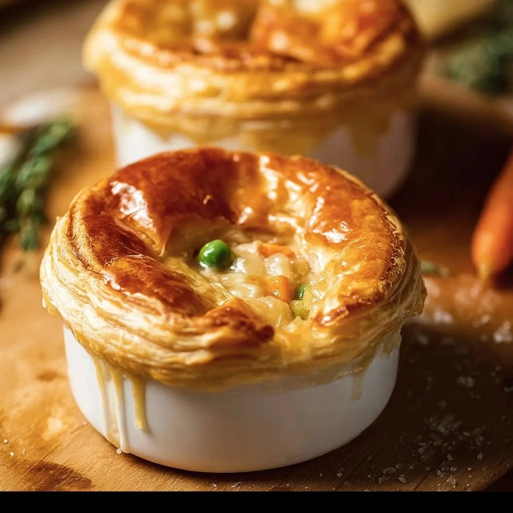 Delicious Chicken Pot Pie with Puff Pastry served in a bowl
