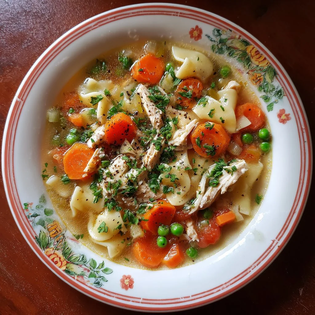 Healthy chicken soup with lots of vegetables in a bowl
