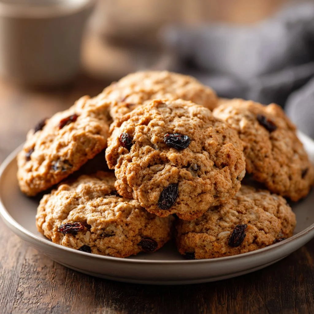 Freshly baked chocolate chip cookies on a white plate