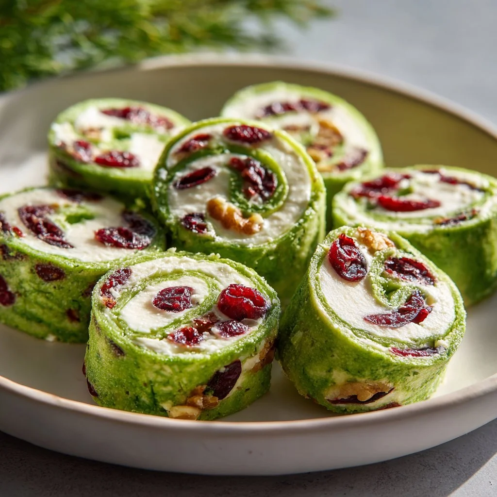 Delicious Christmas Cranberry Pinwheels on a festive platter
