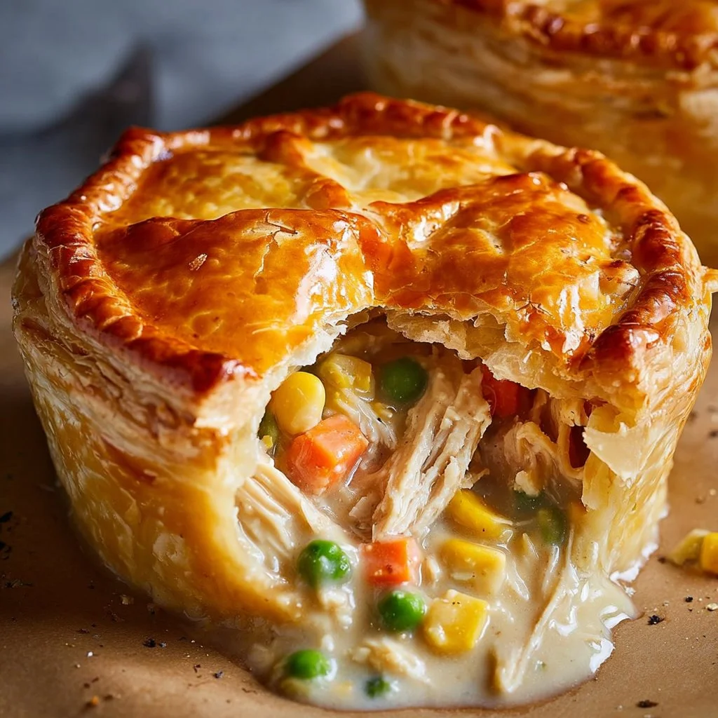 Creamy chicken pot pie with flaky crust and fresh vegetables