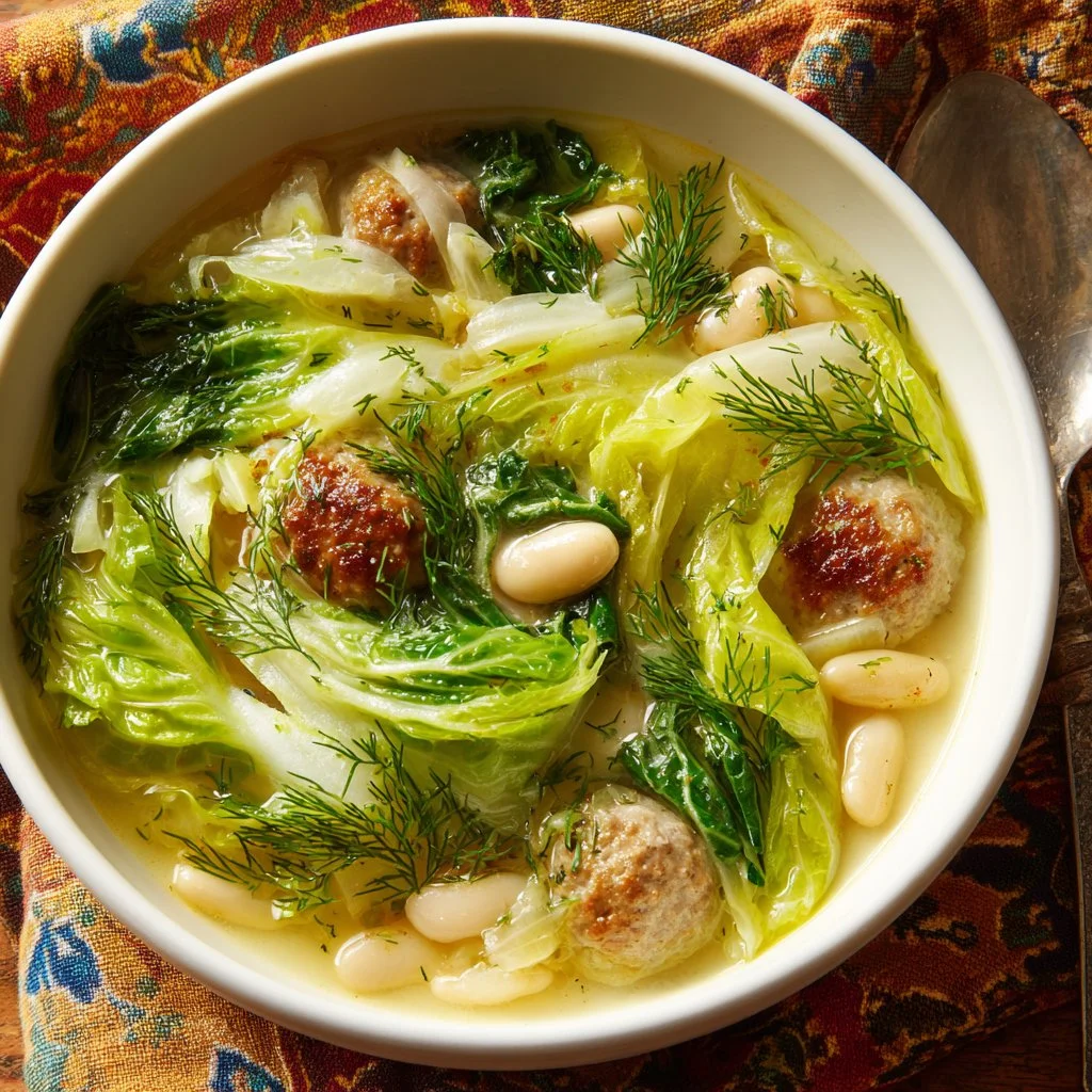 Delicious creamy Italian meatball soup served in a bowl