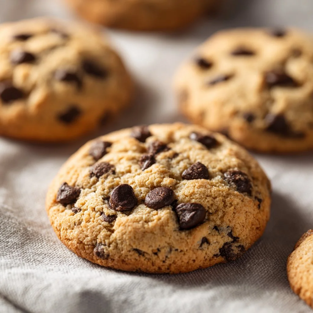 Baking dairy-free chocolate chip cookies on a wooden kitchen table