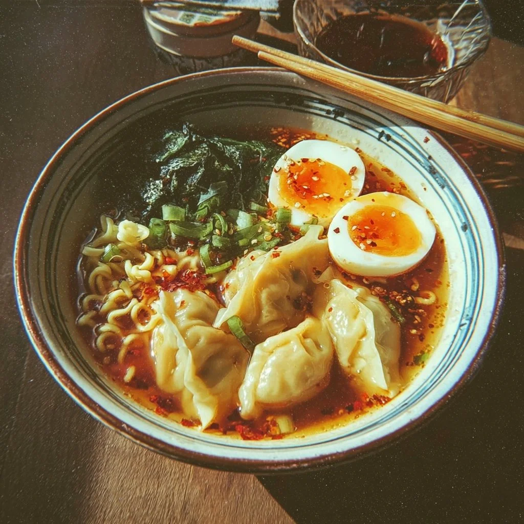Delicious Dumpling Ramen Bowl with savory dumplings and rich broth