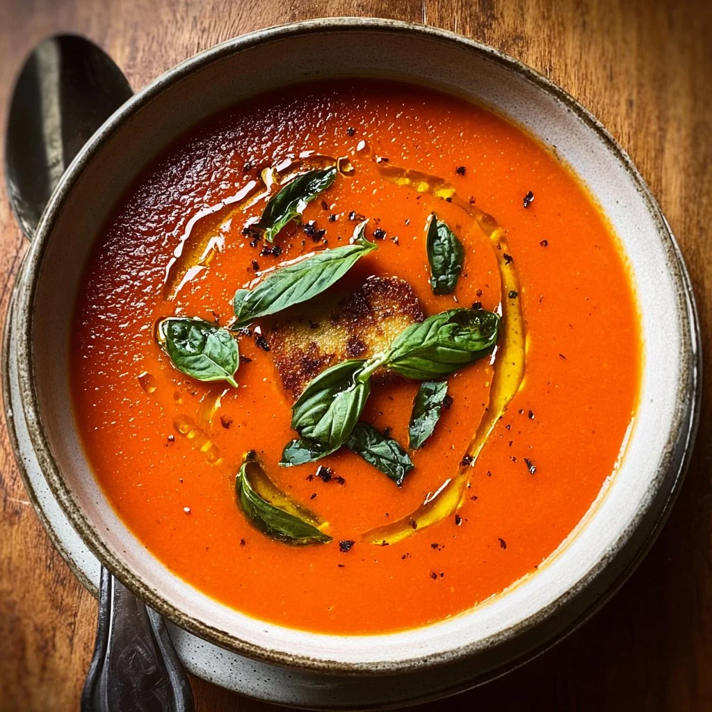 Gordon Ramsay-inspired roasted tomato soup in a vibrant bowl