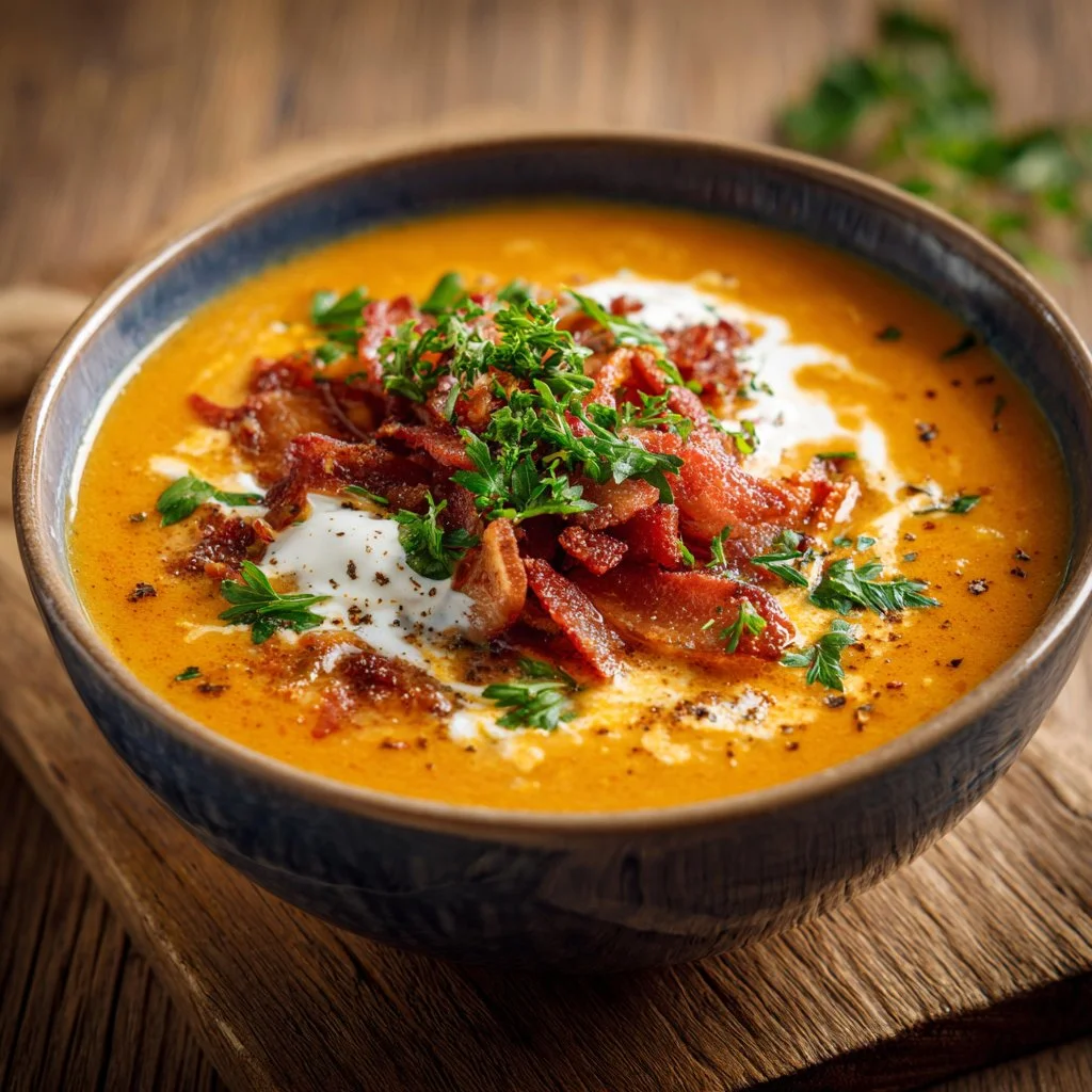 Bowl of hearty keto soup with vegetables and meat