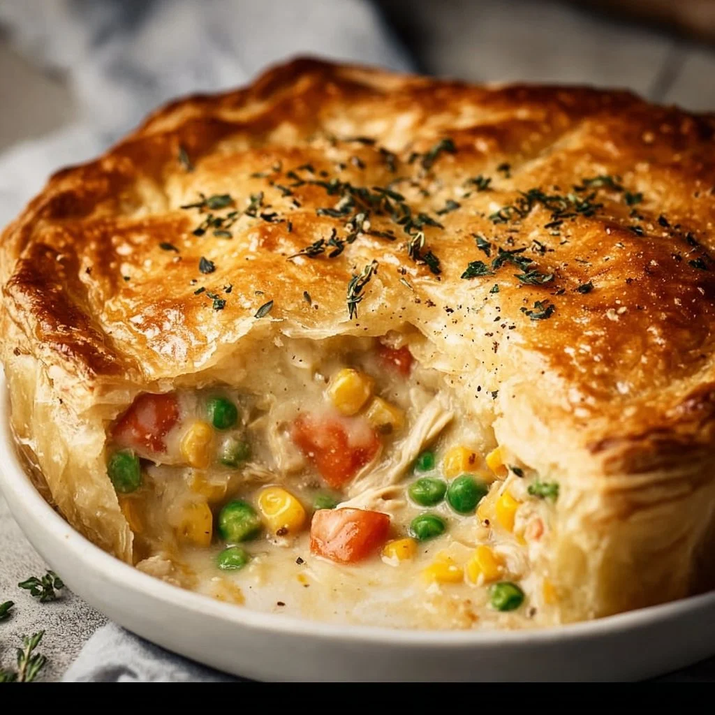 Delicious homemade chicken pot pie with flaky crust and savory filling
