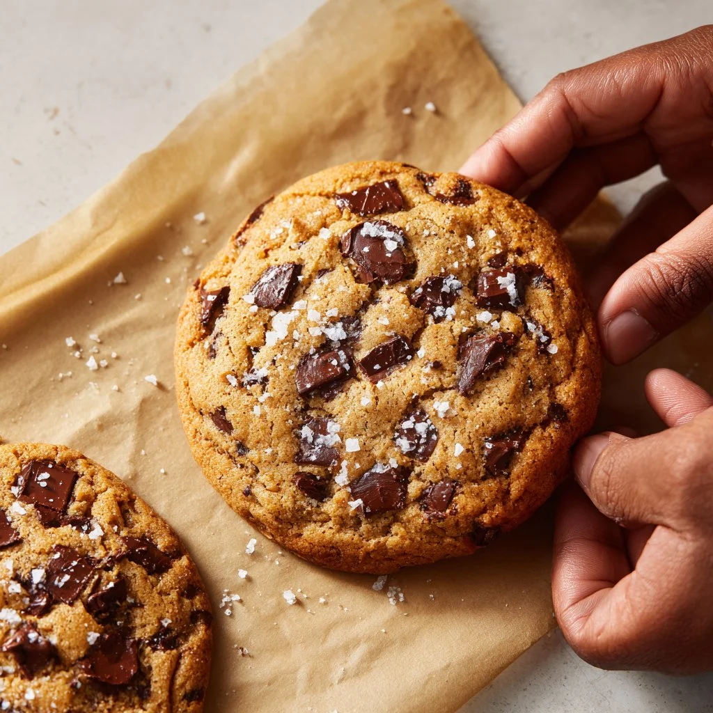 Freshly baked homemade chocolate chip cookies on a cooling rack