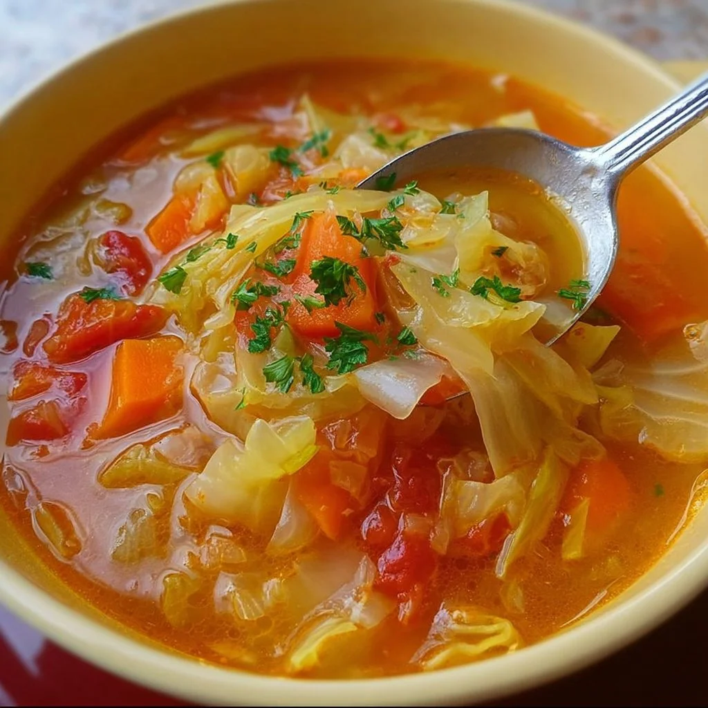 Bowl of low calorie cabbage fat burning soup, healthy and nutritious meal