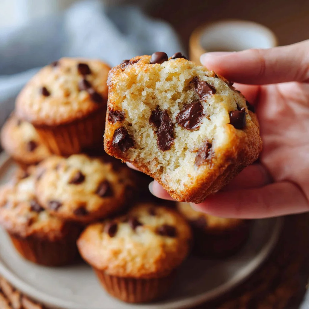 A batch of freshly baked mini chocolate chip muffins on a cooling rack.