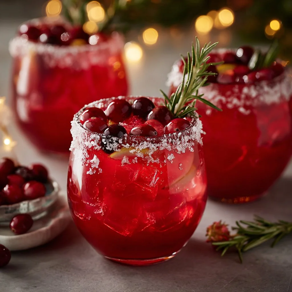A festive Mistletoe Margarita served in a holiday-themed glass with lime and mint.