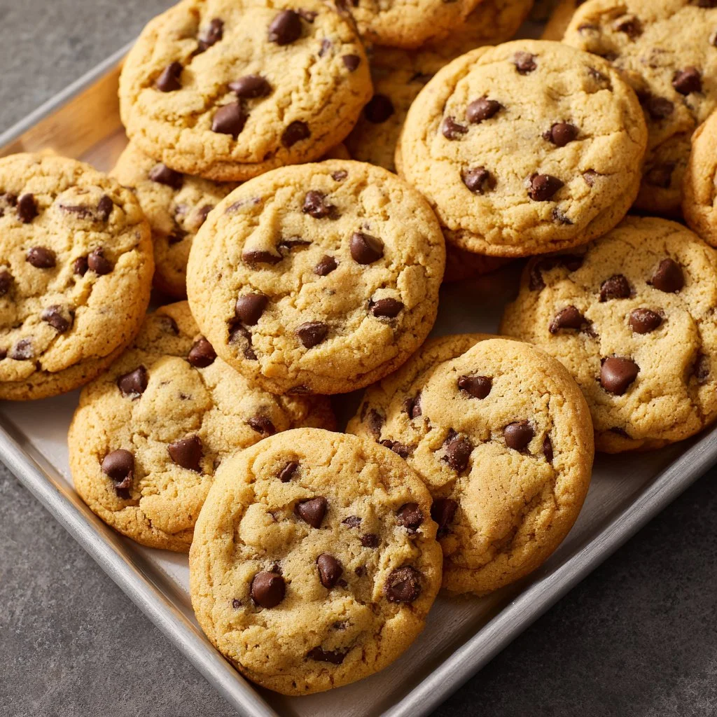 Baked soft chocolate chip cookies on a cooling rack