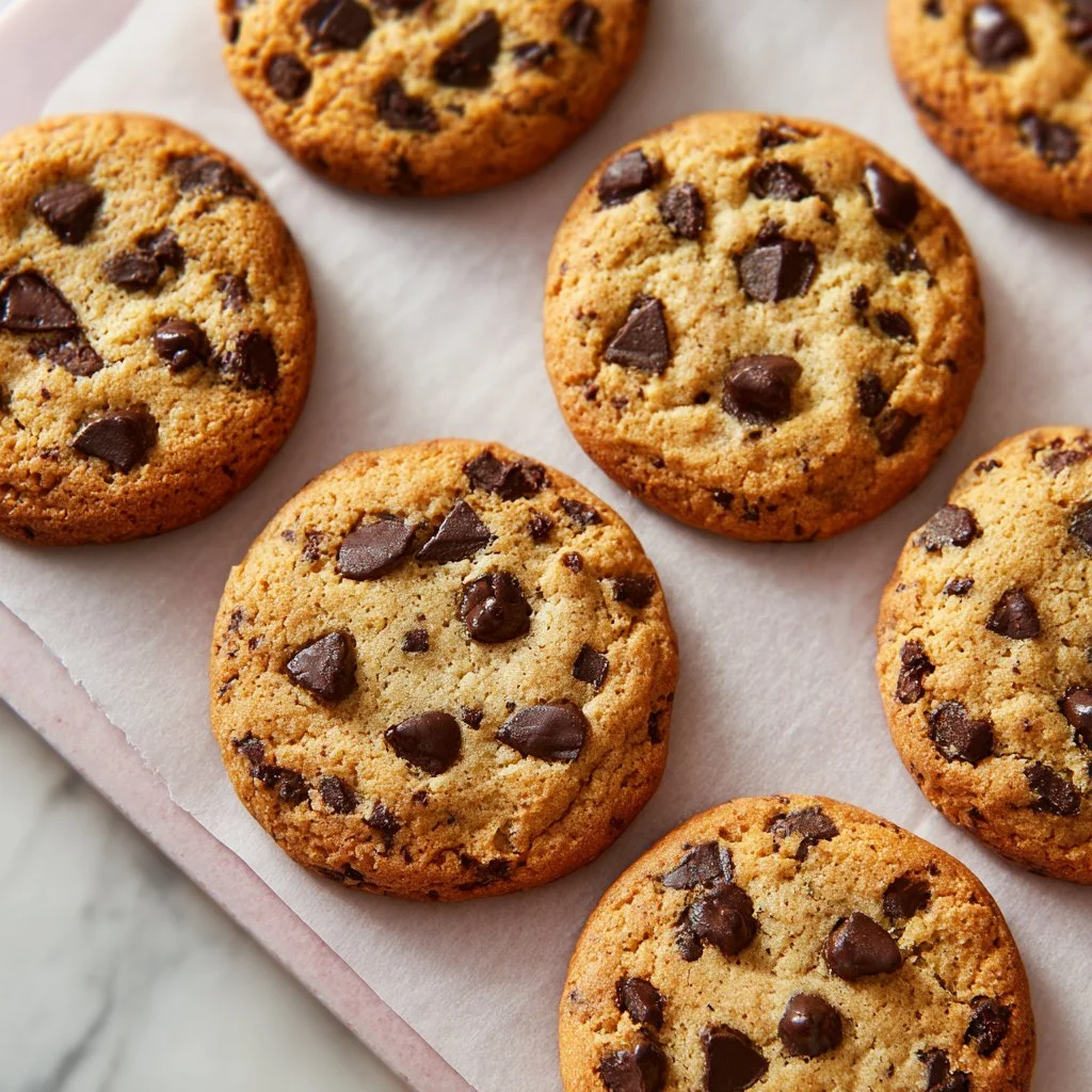 Delicious thick and chewy chocolate chip cookies fresh out of the oven