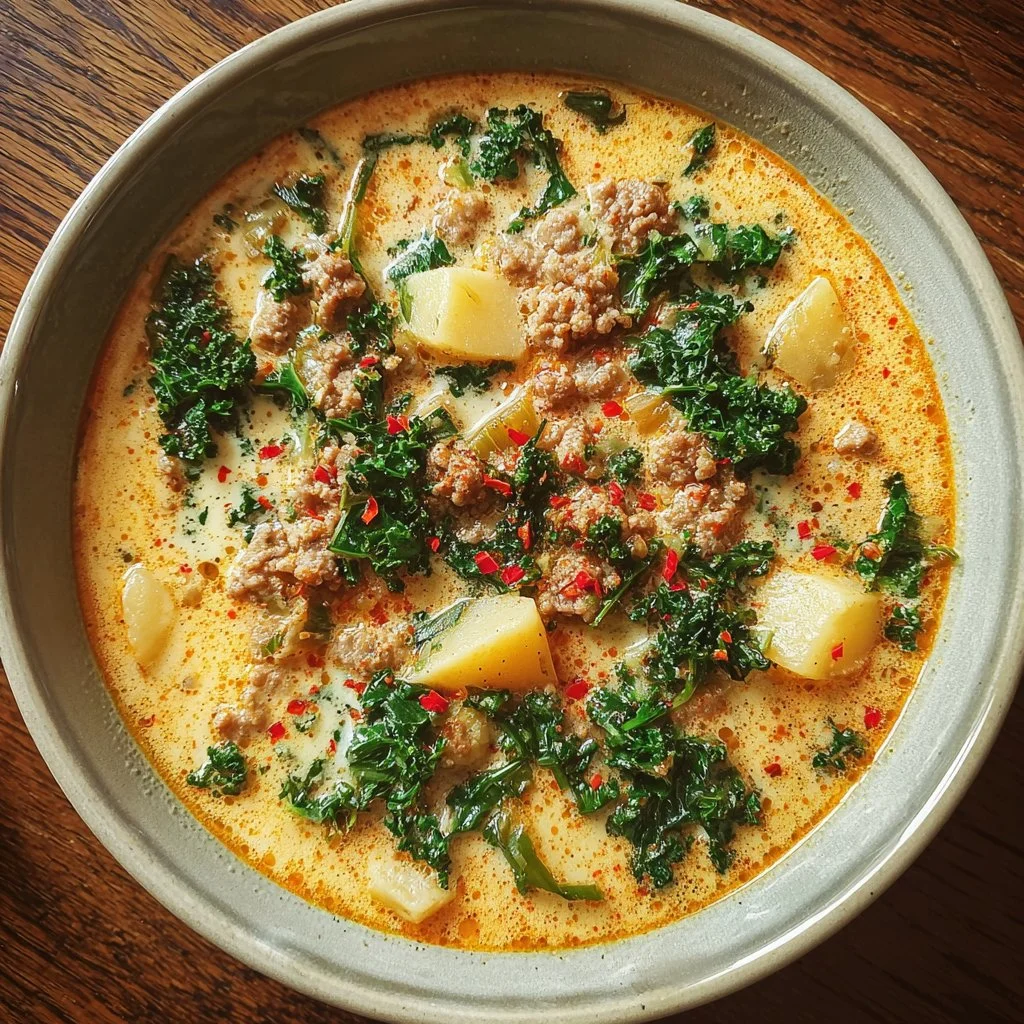 Bowl of Vegan Tuscan Soup with colorful vegetables and herbs