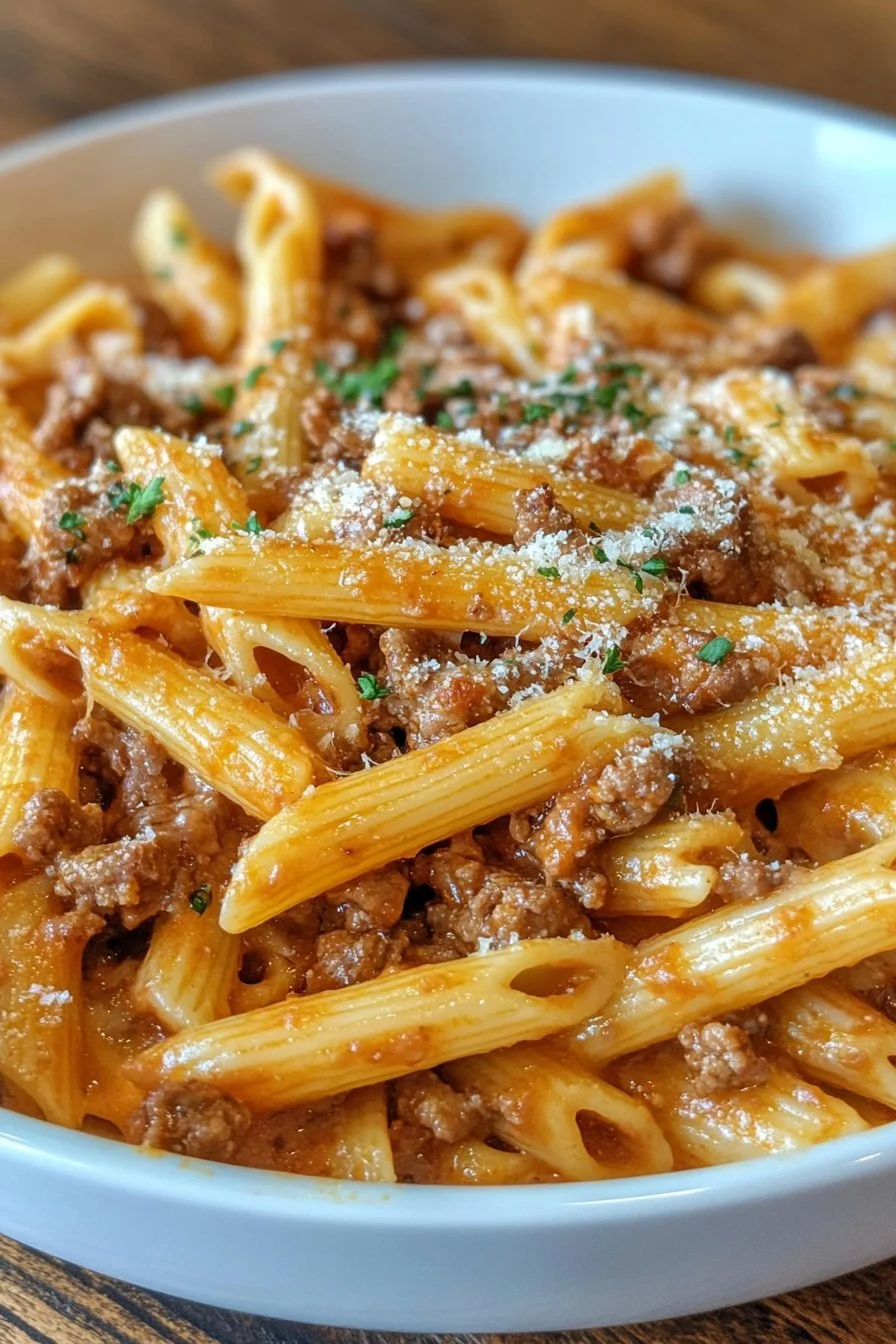Cheesy Beef Penne Pasta