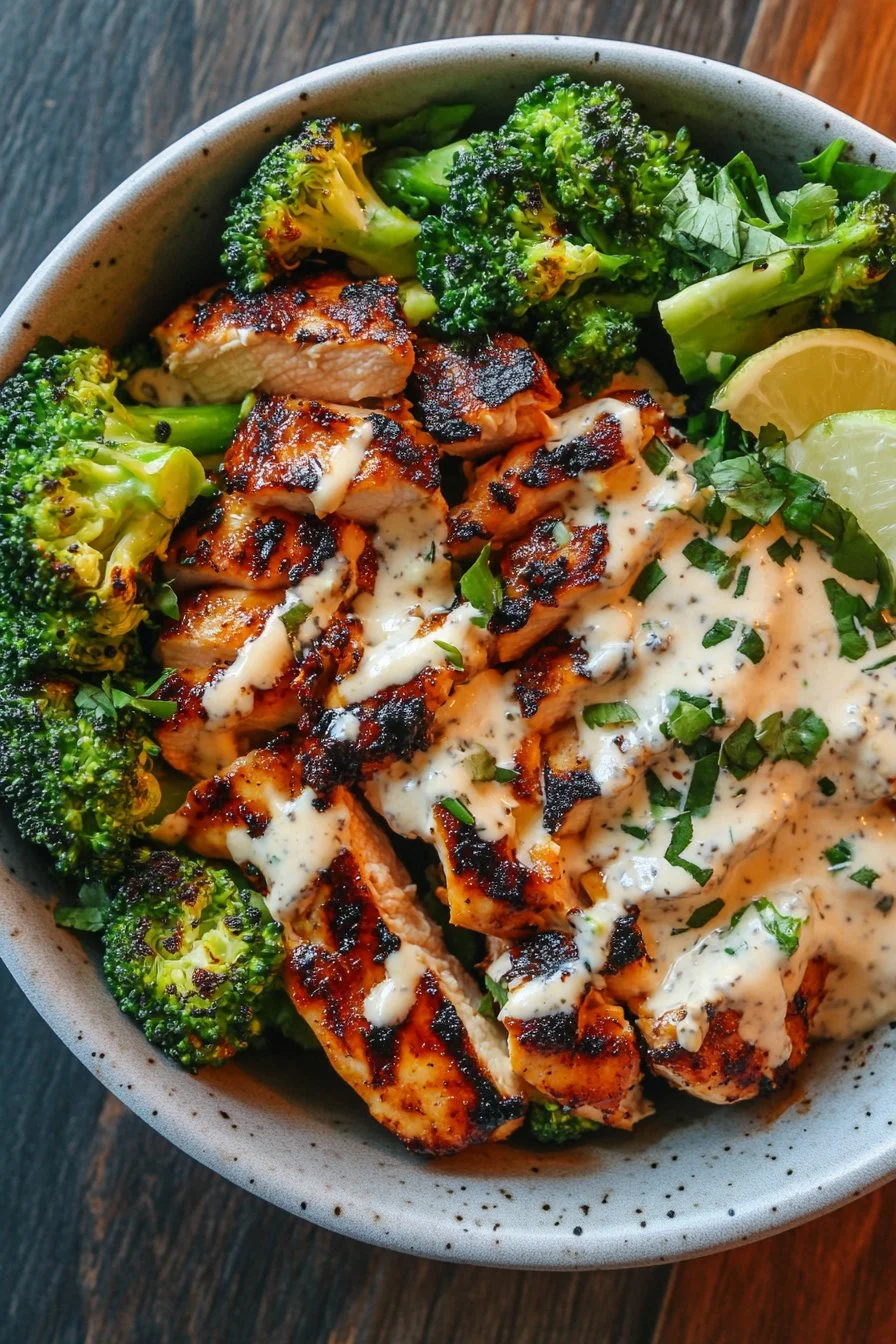 Grilled Chicken & Broccoli Bowls With Creamy Garlic Sauce Delight Your Taste Buds!