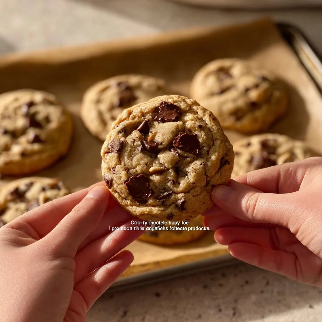 Freshly baked bakery style chocolate chip cookies on a cooling rack