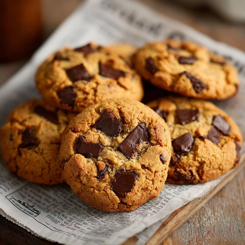 Batch of freshly baked basic chocolate chip cookies on a cooling rack