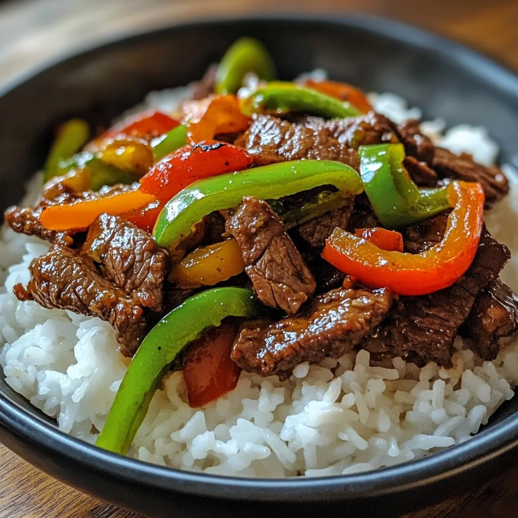 Delicious Beef and Pepper Rice Bowls with colorful peppers and rice