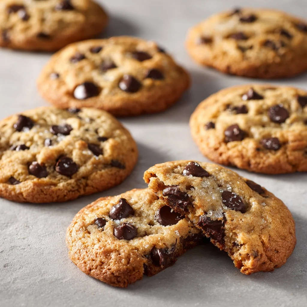 Freshly baked best ever chocolate chip cookies on a baking tray