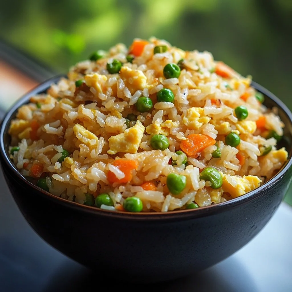 Delicious Better Than Takeout Fried Rice served in a bowl with fresh vegetables.