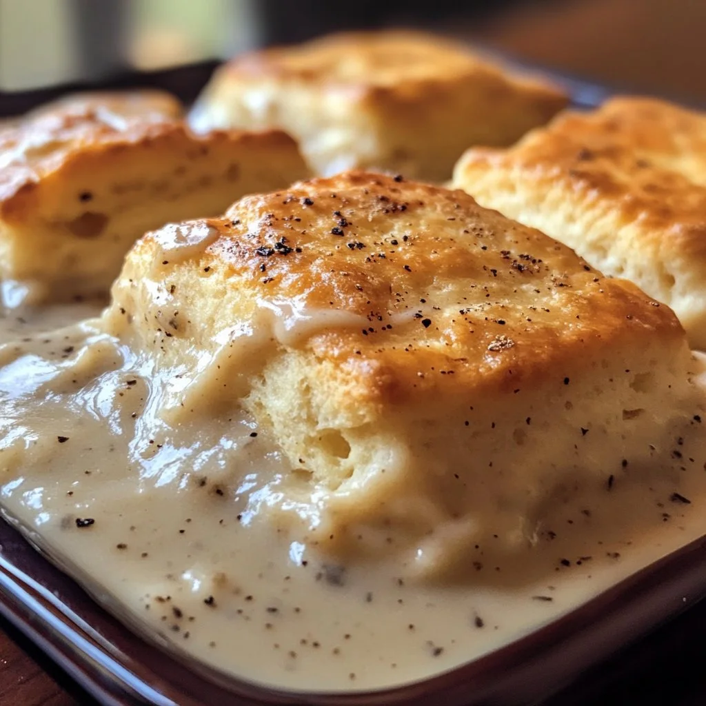 Delicious Biscuits and Gravy Casserole served on a plate