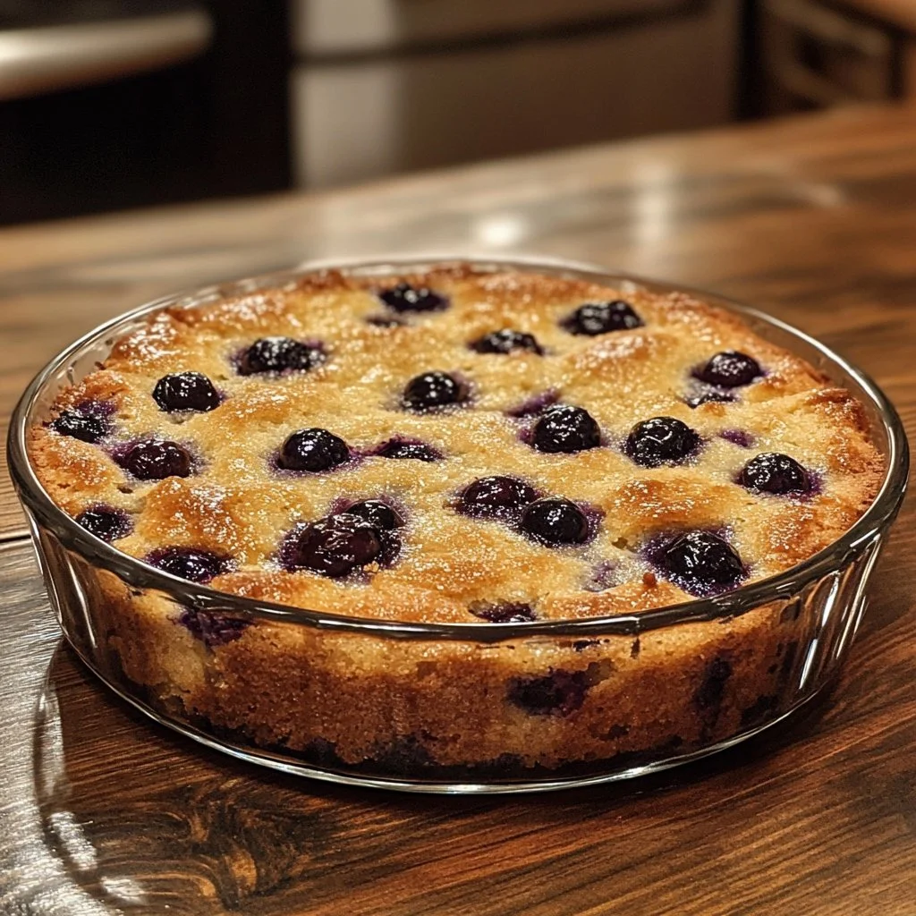 Freshly baked blueberry breakfast cake served on a rustic plate.