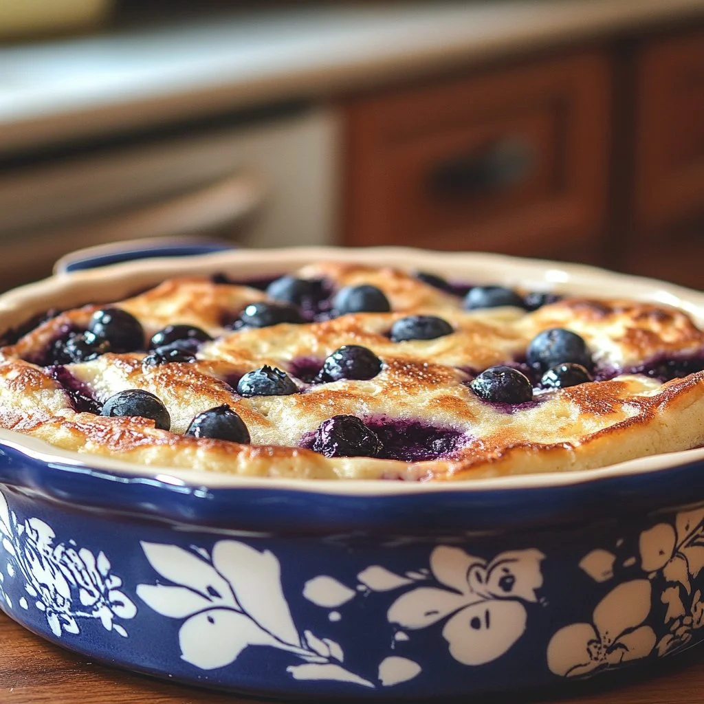 Blueberry Buttermilk Pancake Casserole baked with fresh blueberries and buttermilk