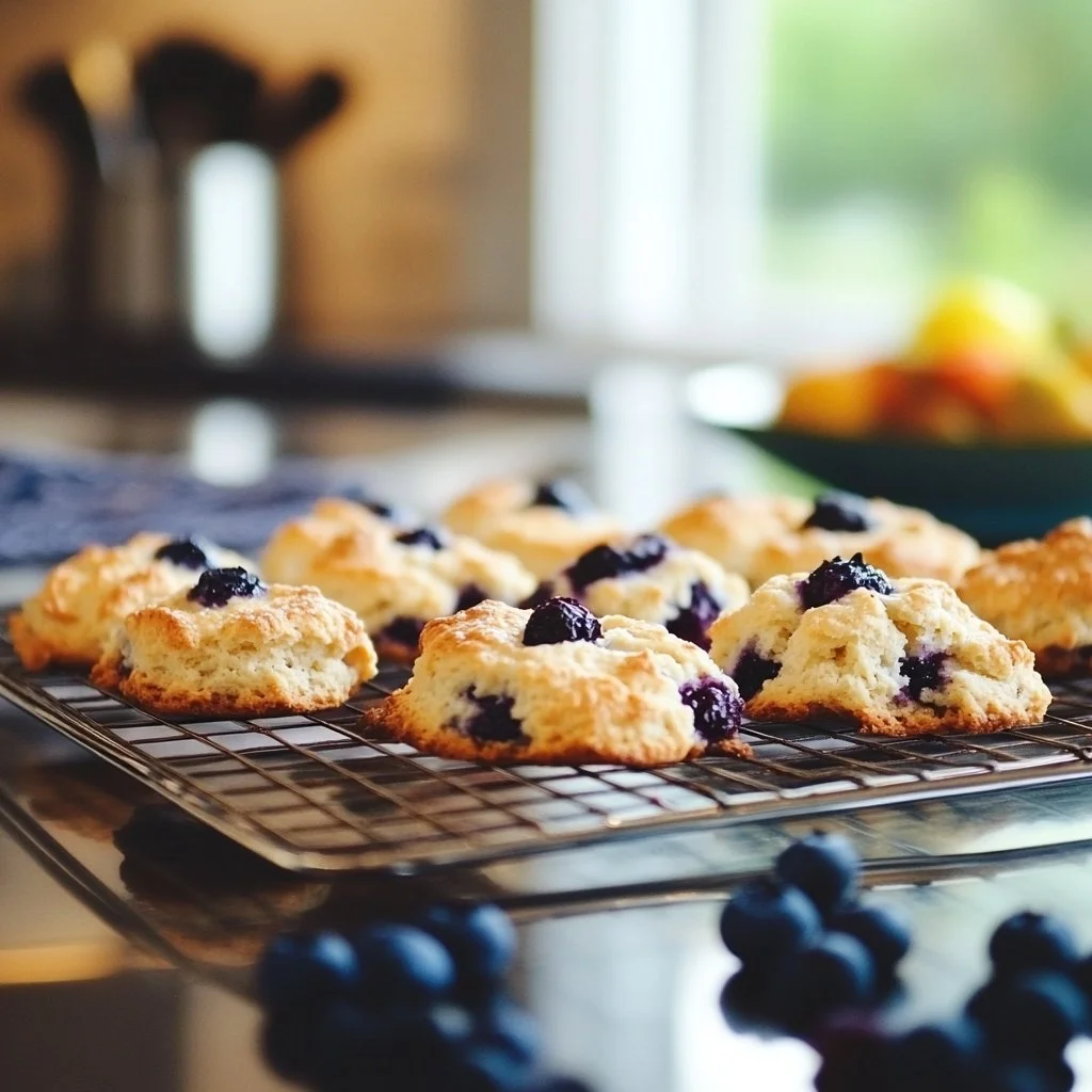 Delicious blueberry drop scones fresh out of the oven