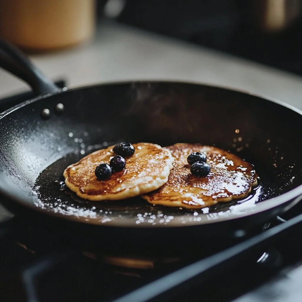 Fluffy homemade blueberry pancakes topped with fresh blueberries and syrup