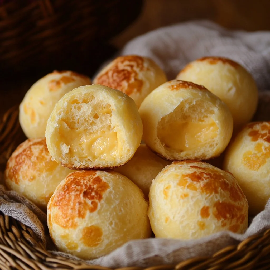 Delicious Brazilian cheese bread, a gluten-free cheesy snack baked to perfection.