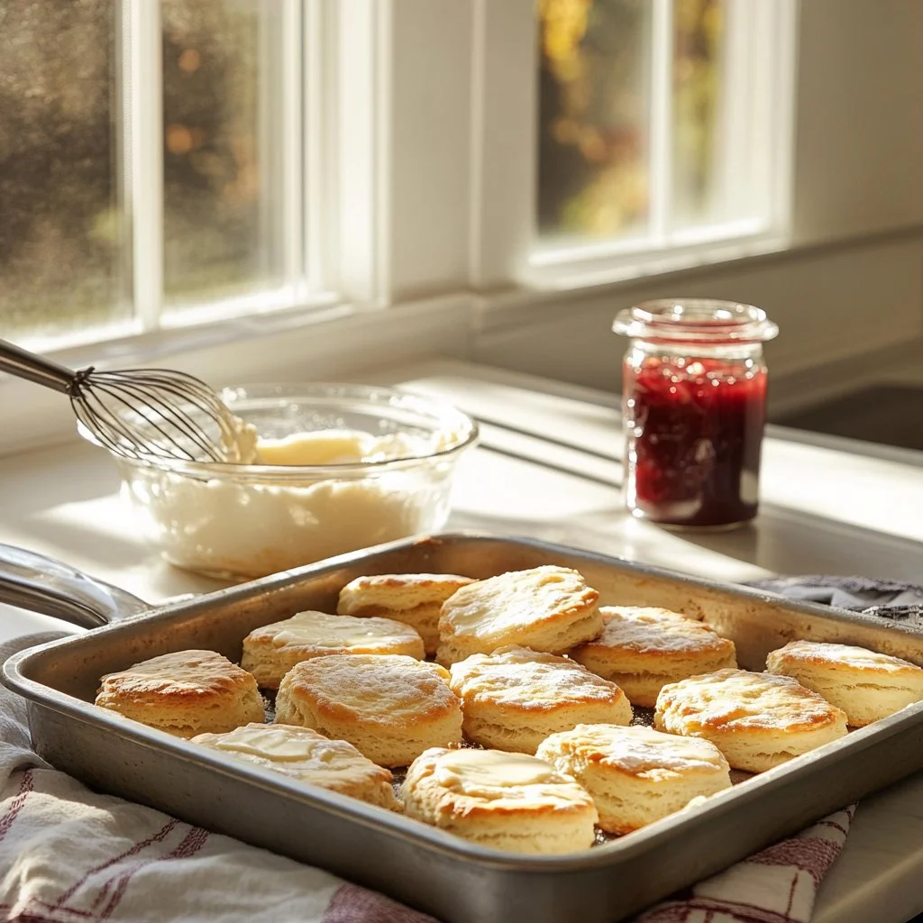 Freshly baked Butter Swim Biscuits served on a plate
