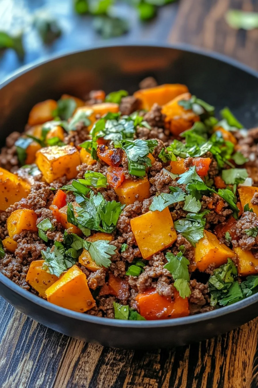 Southwest Ground Beef and Sweet Potato Skillet