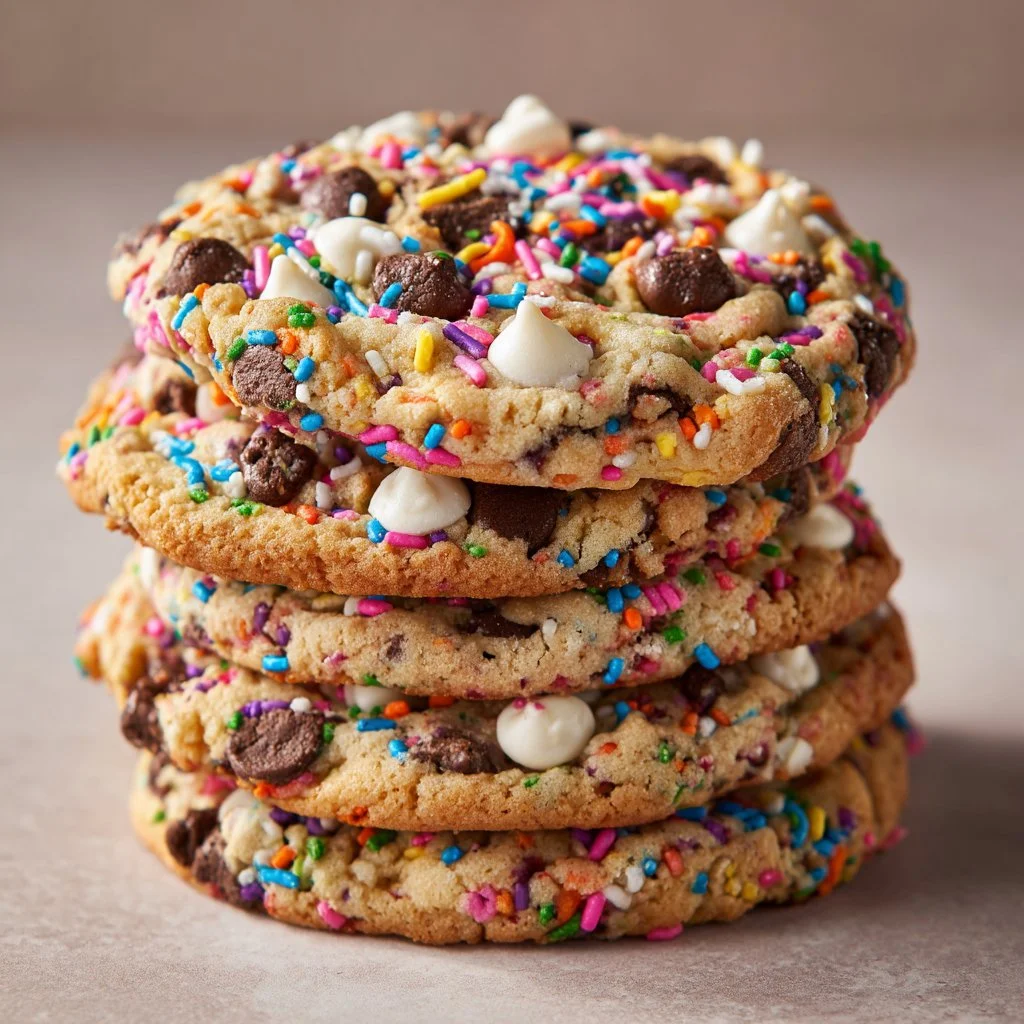 Freshly baked cake batter chocolate chip cookies on a plate