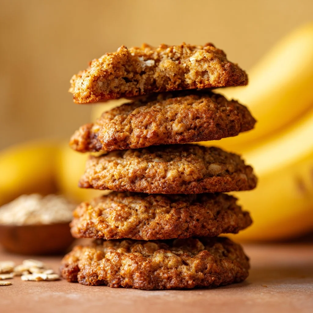 Chewy banana oatmeal cookies on a plate, perfect for healthy snacking.