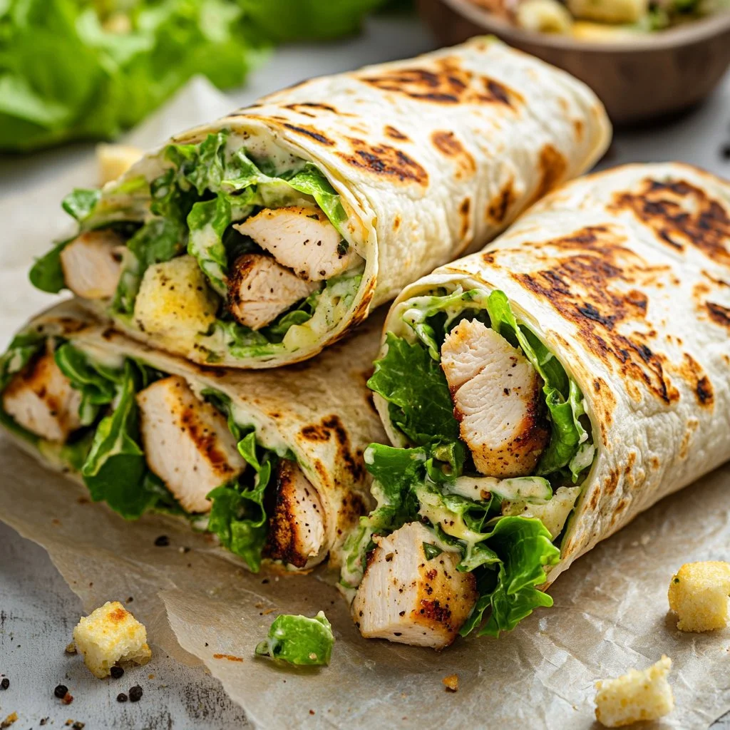 Delicious Chicken Caesar Wrap with grilled chicken and fresh ingredients