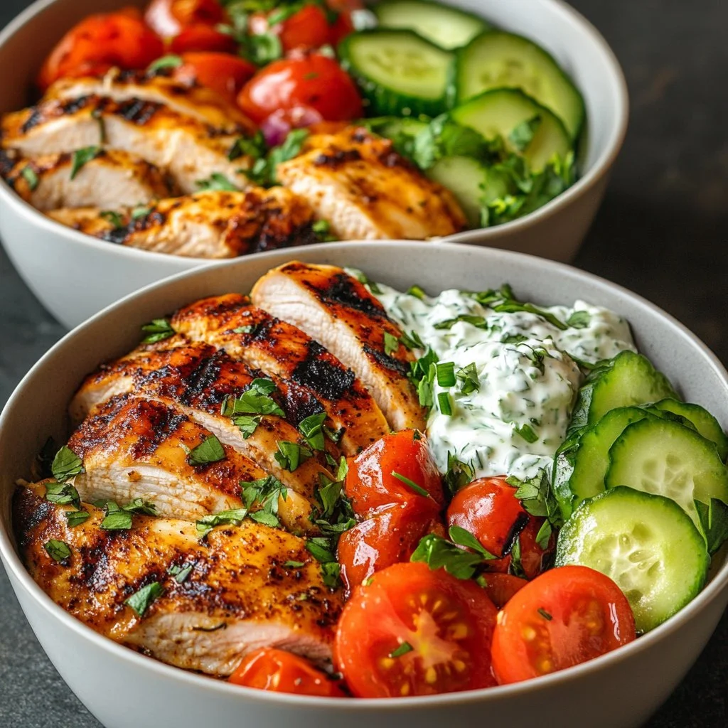 Chicken Tzatziki Bowl with fresh vegetables and herbs