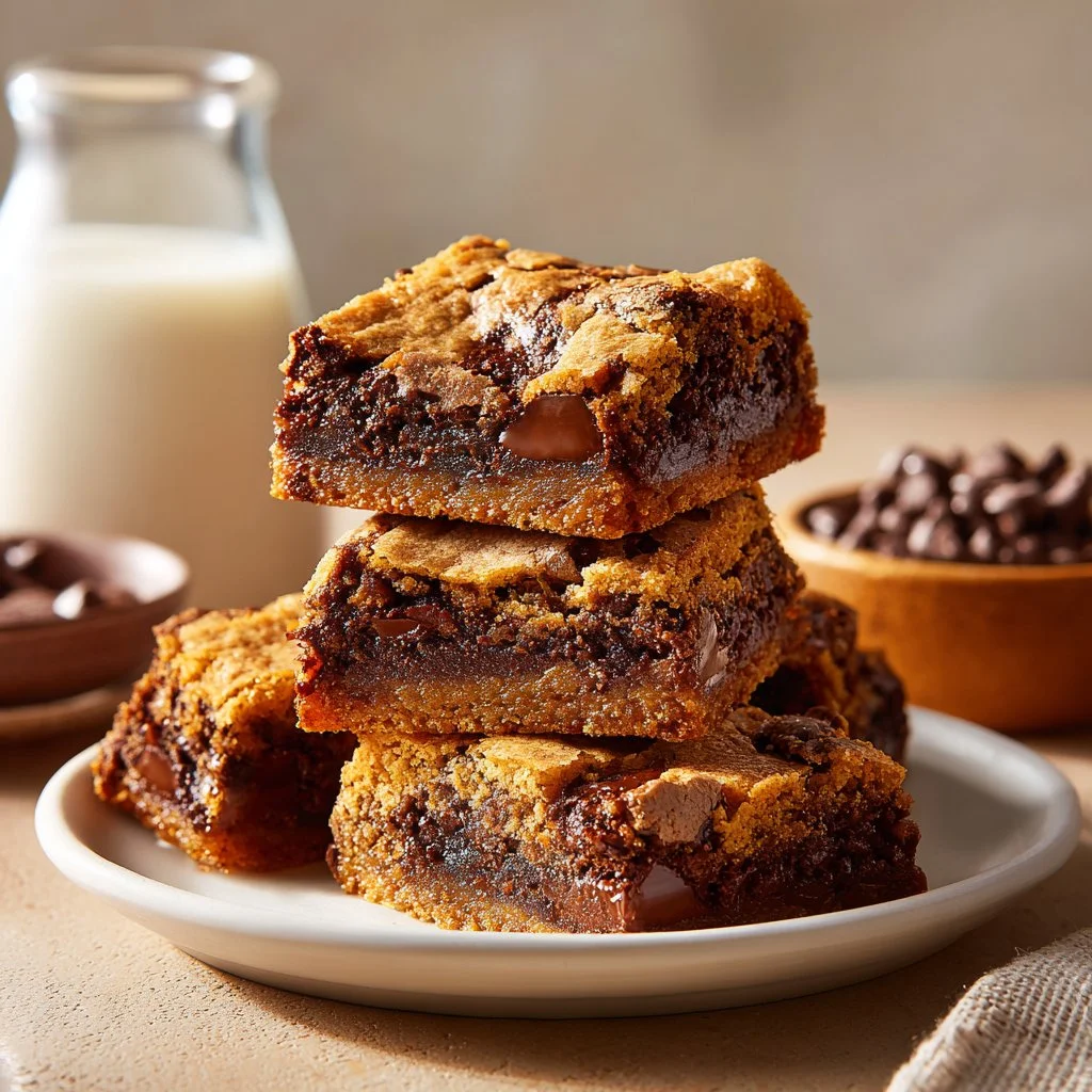 Delicious chocolate chip brookies combining cookie and brownie layers