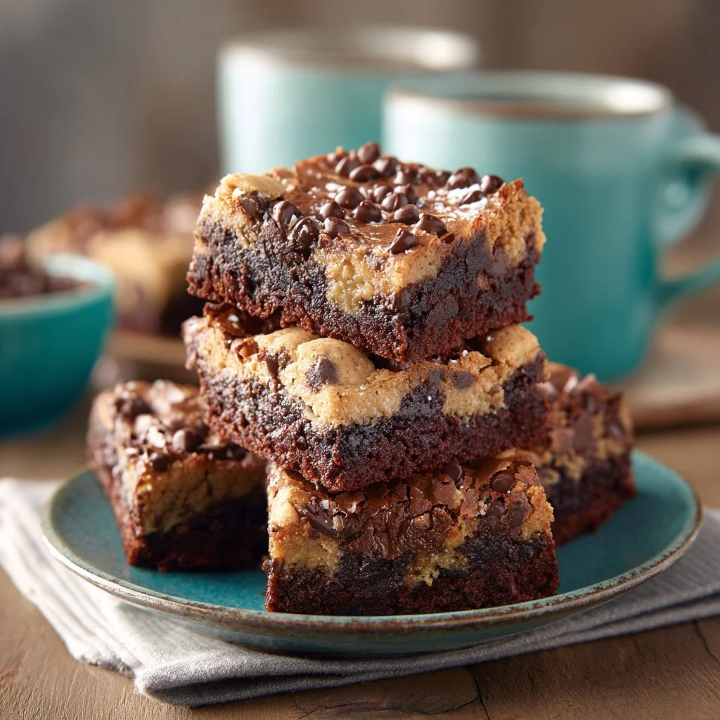 Delicious chocolate chip cookie brownies fresh out of the oven