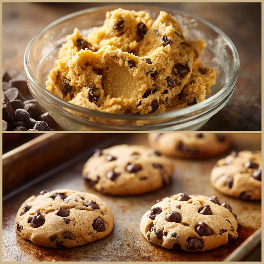 Classic chocolate chip cookies on a cooling rack, freshly baked and golden brown.