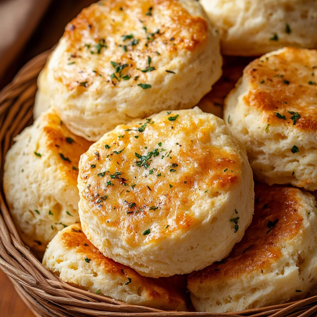 Freshly baked copycat Cheddar Bay Biscuits served with melted butter