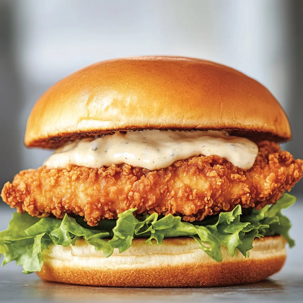 Crispy Chicken Caesar Sandwich with fresh greens and creamy dressing